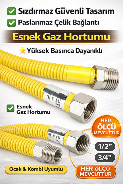 orsell Esnek Doğalgaz Hortumu Paslanmaz Çelik Gaz Bağlantı Hortumu, Kombi Oca...