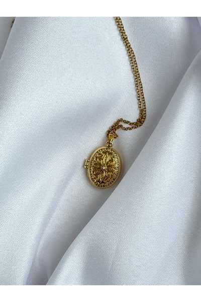 STOLIA Çelik Vintage Oyma Detaylı Madalyon Kapaklı Kolye