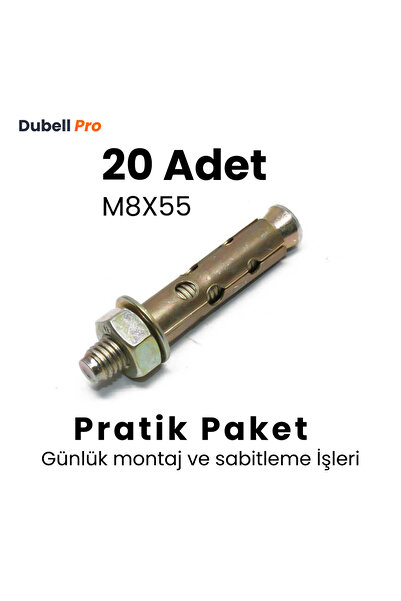 Dubell Pro Gömlekli Çelik Dübel M8x55 (20 Adet) - Pratik Paket Günlük Montaj ...