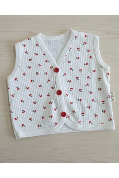 Ege Bebek Baby Girl Cherry Printed Ribbed Combed Cotton Vest for 3-6-9-12-18-...