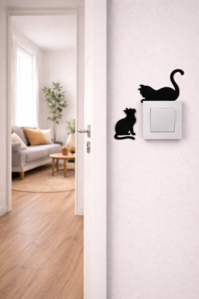 Konuk Decor Özel Üretim 3D Sevimli Kedi Kombinli Işık Anahtarı Çerçevesi