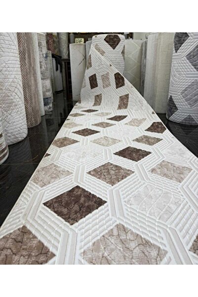 Nesrin KAYMAZ JEL TABAN MODERN KESME YOLLUK SALON HALISI KAHVERENGİ KREM ŞEKİLLİ