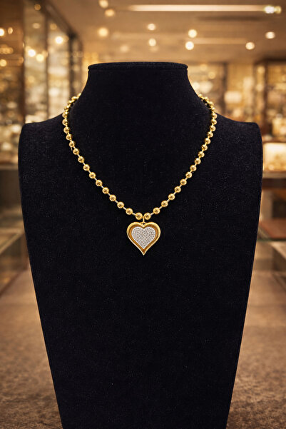 KZNovaStyle قلادة بسلسلة من الخرز الذهبي على شكل قلب - قلادة نسائية أنيقة وراقية