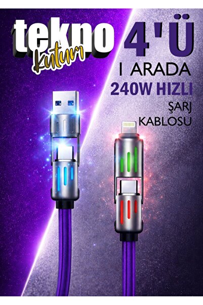 TEKNOKUTUM 4 in 1 240 Watt Type-C iPhone Lightning Android RGB Işıklı Kırılma...