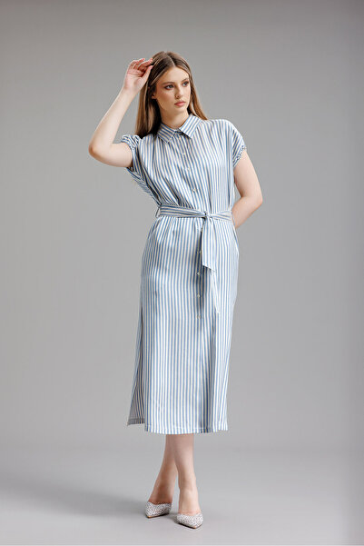RVL Blue/striped viscose straight shirt dress