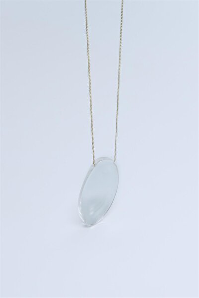 Perspective قلادة طويلة بطرف بيضاوي ذهبي
