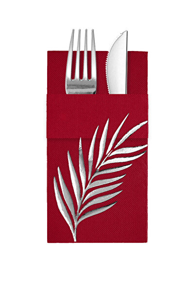 Story 40X40 cm Silver Foil Tropical Leaf Floral Patterned Burgundy Colored Pa...