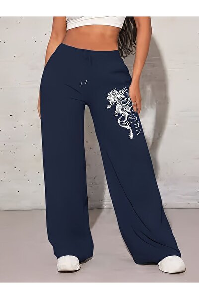 macklin Unisex Dragon Printed Baggy Cut Wide Leg Sweatpants