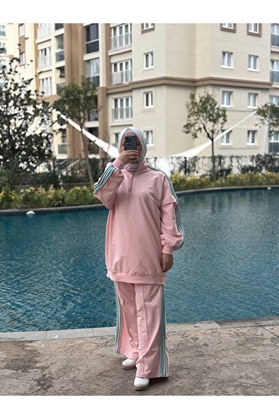 Wovi Moda Hijab Tracksuit Set Double Set Zippered Collar Cotton