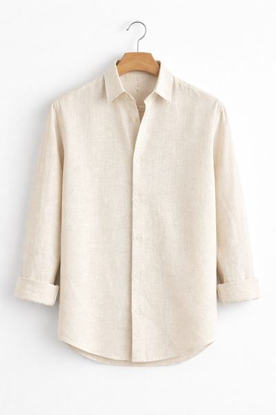 Edwox Men's Linen Look Cotton Shirt Beige Cd158