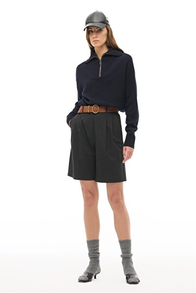 Perspective Navy Blue Stand Collar Knitwear Sweater