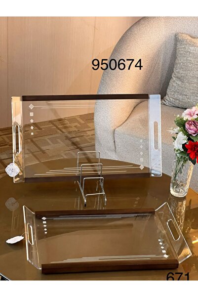 Louvre Acrylic tray set with wooden edges