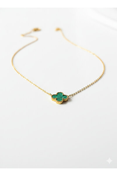 SNY Butik Yeşil Taşlı Yonca Kolye - Şans Kolyesi