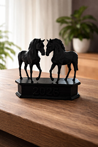 3D 2026 Detaylı At Biblo – Çift At Figürlü Dekoratif Masaüstü Obje