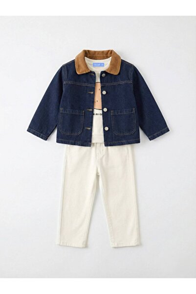 WOWMOMKIDS Erkek çocuk Kot ceket -Kadife Yaka detaylı düğmeli jean mont