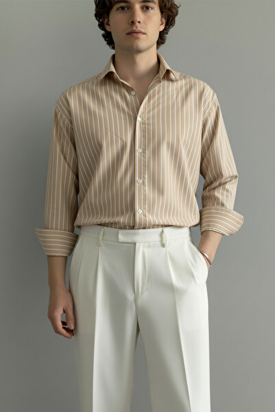 MENOFOURSWEAR Men's Old Money Oversize Striped Linen Shirt