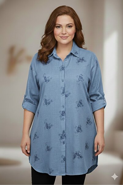 elma abone Plus Size Women's Linen Workwear Tunic Shirt
