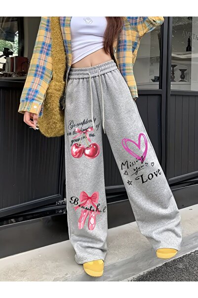 macklin Unisex Missing You Love Printed Baggy Cut Wide Leg Sweatpants
