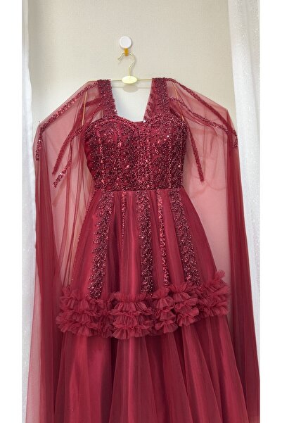 dalaa فستان سهره تول لون عودي