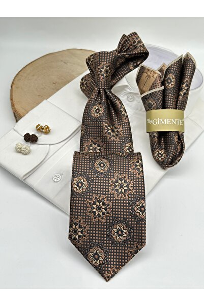 Gutiero ربطة عنق كلاسيكية منقوشة باللون البني