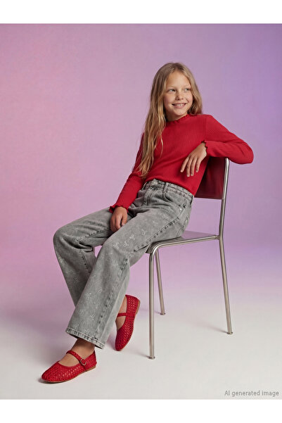 LC Waikiki Μικτό παντελόνι τζιν για κορίτσια με φαρδιά γραμμή και πέτρες