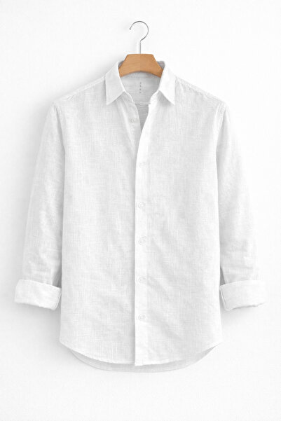 Edwox Men's Linen Look Cotton Shirt White Cd158