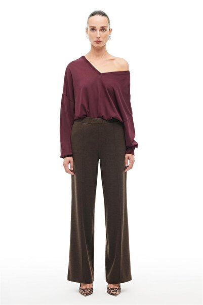 Perspective Brown High Waist Wide Leg Trousers