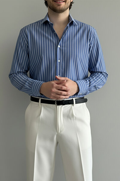 MENOFOURSWEAR Men's Old Money Oversize Striped Linen Shirt