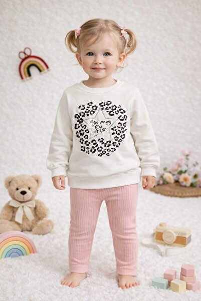 DECO Leopar Desenli Taşlı Taytlı 2'li Alt-Üst Kız Çocuk Mevsimlik Takım 2-3 Y...