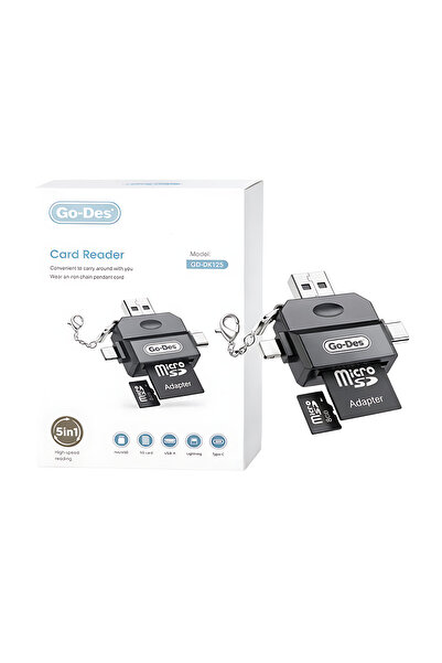 Go-Des قارئ ذاكرة 5 في 1 متعدد المنافذ 5-in-1 Card Reader USB + Type C + Lightning + SD + Micro SD