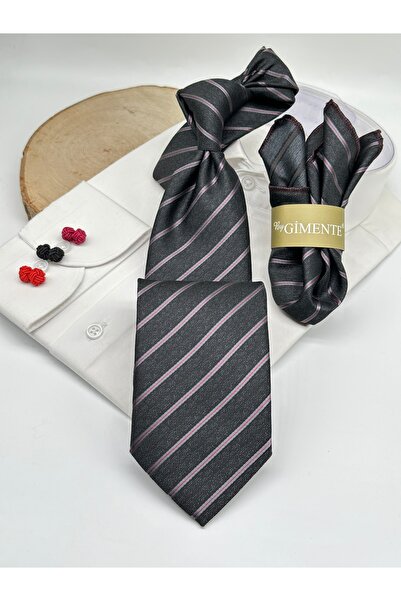 Gutiero Classic Tie with Black Striped Handkerchief