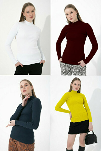 Ventuno Giyim 4-Piece Advantage Set Women's Long Sleeve Half Turtleneck Bodysuit
