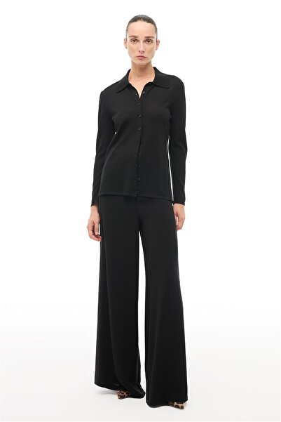 Perspective Siyah Gömlek Yaka Triko Hırka