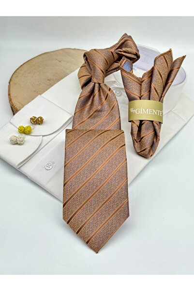 Gutiero Cravată clasică cu batistă cu dungi aurii