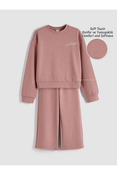 LC Waikiki Παιδικό φούτερ και φούτερ παντελόνι LCW σε ροζ χρώμα με λαιμόκοψη ...