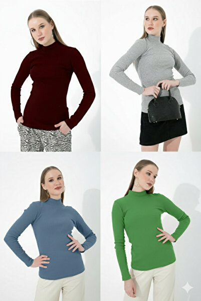 Ventuno Giyim 4-Piece Advantage Set Women's Long Sleeve Half Turtleneck Bodysuit