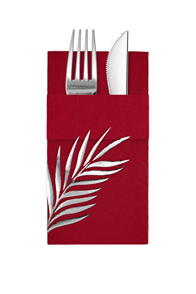 Story 40X40 cm Silver Foil Tropical Leaf Floral Patterned Burgundy Colored Pa...