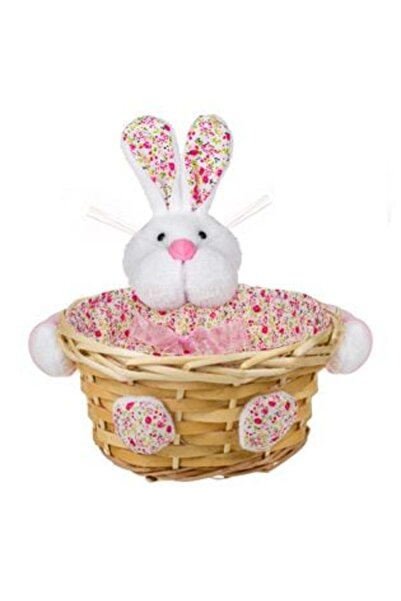 Tessari Easter Decorative Basket Pink White Bunny Floral Fabric Ø20 cm