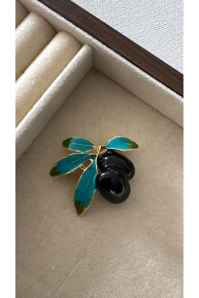 MeLunam Özel seri renkli mineli yeşil yaprak detaylı dalda zeytin broş