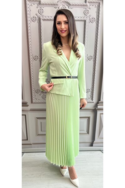 OnlyForYou Rochie midi din stofa, talie pe elastic, cu fustă plisată și curea inclusă