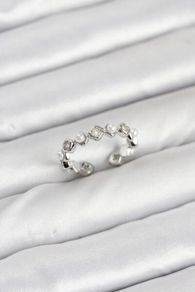 Inure Jewelry خاتم نسائي من حجر الزركون واللؤلؤ باللون الفضي النحاسي