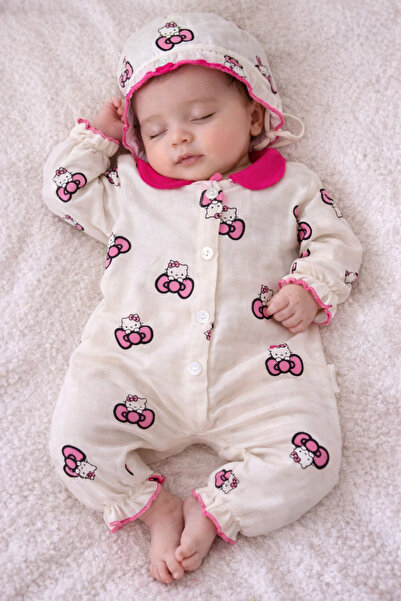 Bebly Kids Hello Kitty Desenli Müslin Kız Bebek Tulum Yenidoğan 0-3 Ay