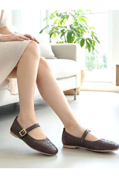 ellaboni Balerini maro cu model tricotat Mary Jane pentru femei, cu talpă ort...