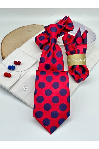 Gutiero Classic Tie with Red Polka Dot Handkerchief