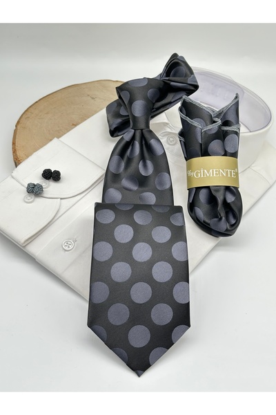 Gutiero Black Polka Dot Classic Tie with Handkerchief