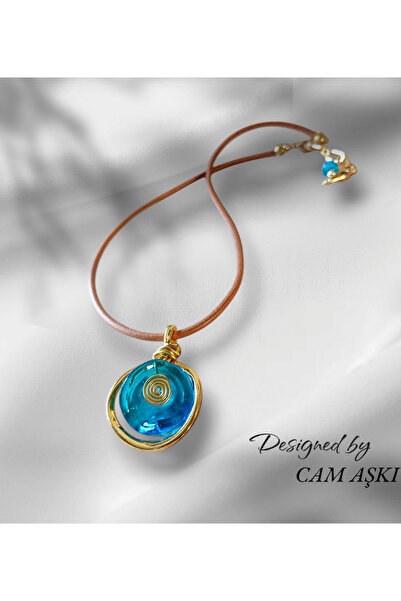 CAM AŞKI El Yapımı Murano Cam Tasarım Takılar Murano Cam Mavi Çakra Kolye