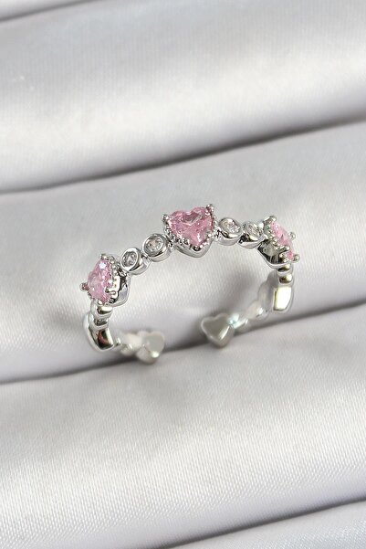 Inure Jewelry خاتم نسائي من النحاس على شكل قلب من حجر الزركون باللون الفضي قا...