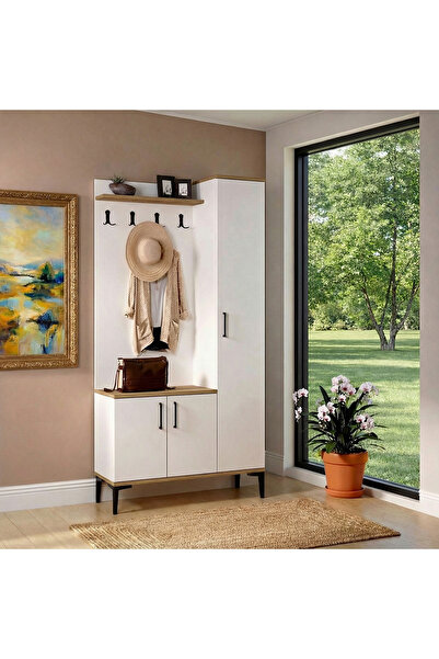 Kalender Dekor Pars Max Ayaklı Portmanto Vestiyer Ayakkabılık Çam Beyaz