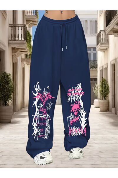 macklin Unisex Death Printed Baggy Cut Wide Leg Sweatpants