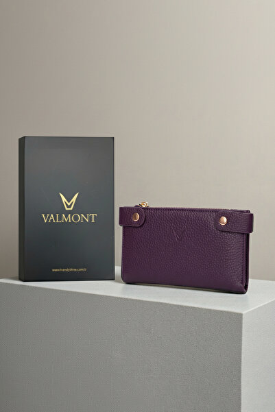 Valmont Özel Kutulu, Fermuarlı, Kartlıklı, Çok Bölmeli Mor Şık Deri Kadın Cüz...